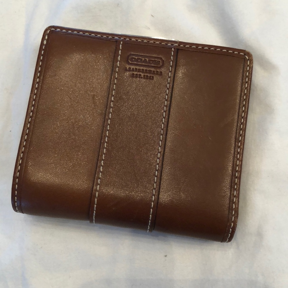 Coach saddle brown leather snap wallet